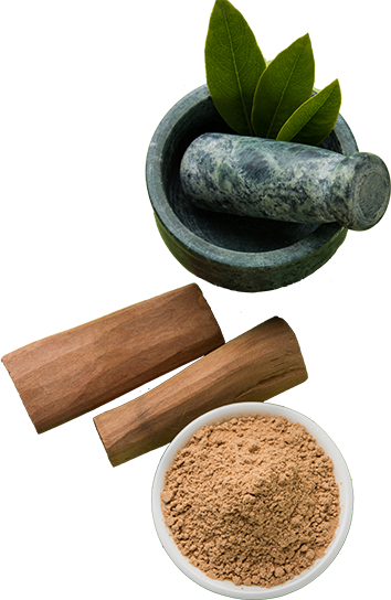 Chandan or sandalwood powder and mortar and pestle